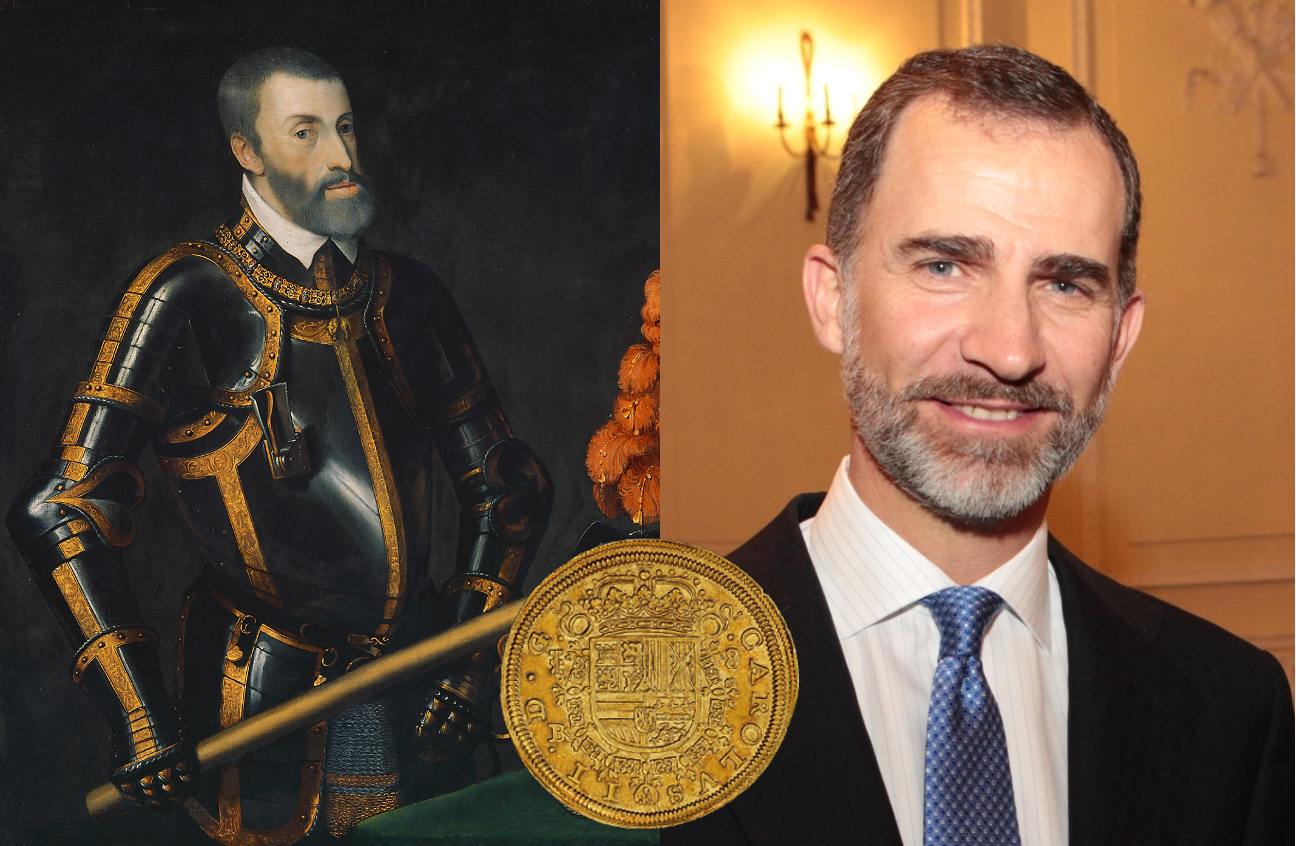 Karl V Carlos I escudo i gull i anledning at escudoen preges på minnemynter i gull.