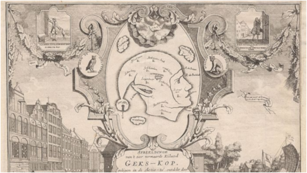 Mississippi-boblen ble karikert av Nederland, der en avis tegnet en liksomøy formet som en narr