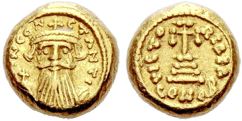 Den skjegget e Constans II ble avbildet på en solidus fra midten av 600-tallet