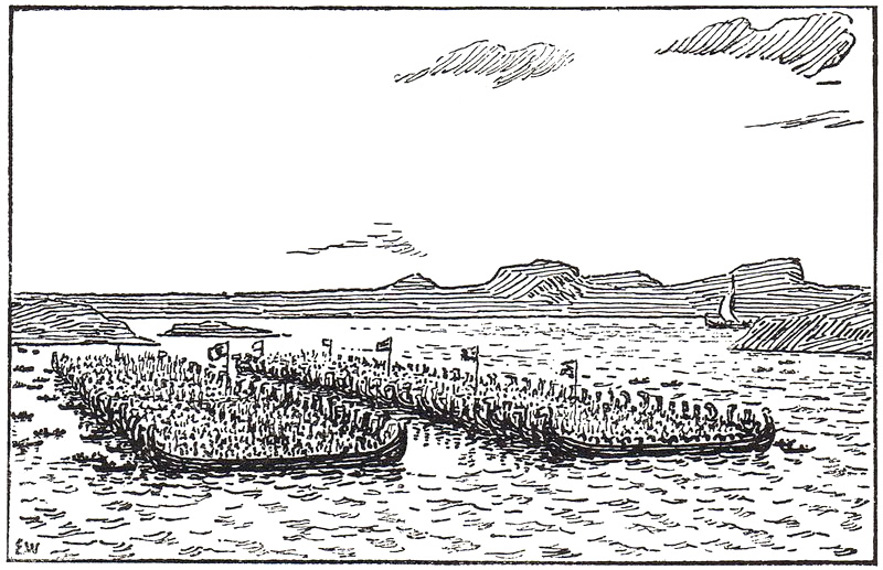 Slaget i Hafrsfjord tegnet av Erik Werenskiold