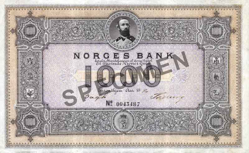 Samlerhuset - Norges Bank 1000 kroner med SPECIMEN diagonalt over midten, nå Norges dyreste seddel