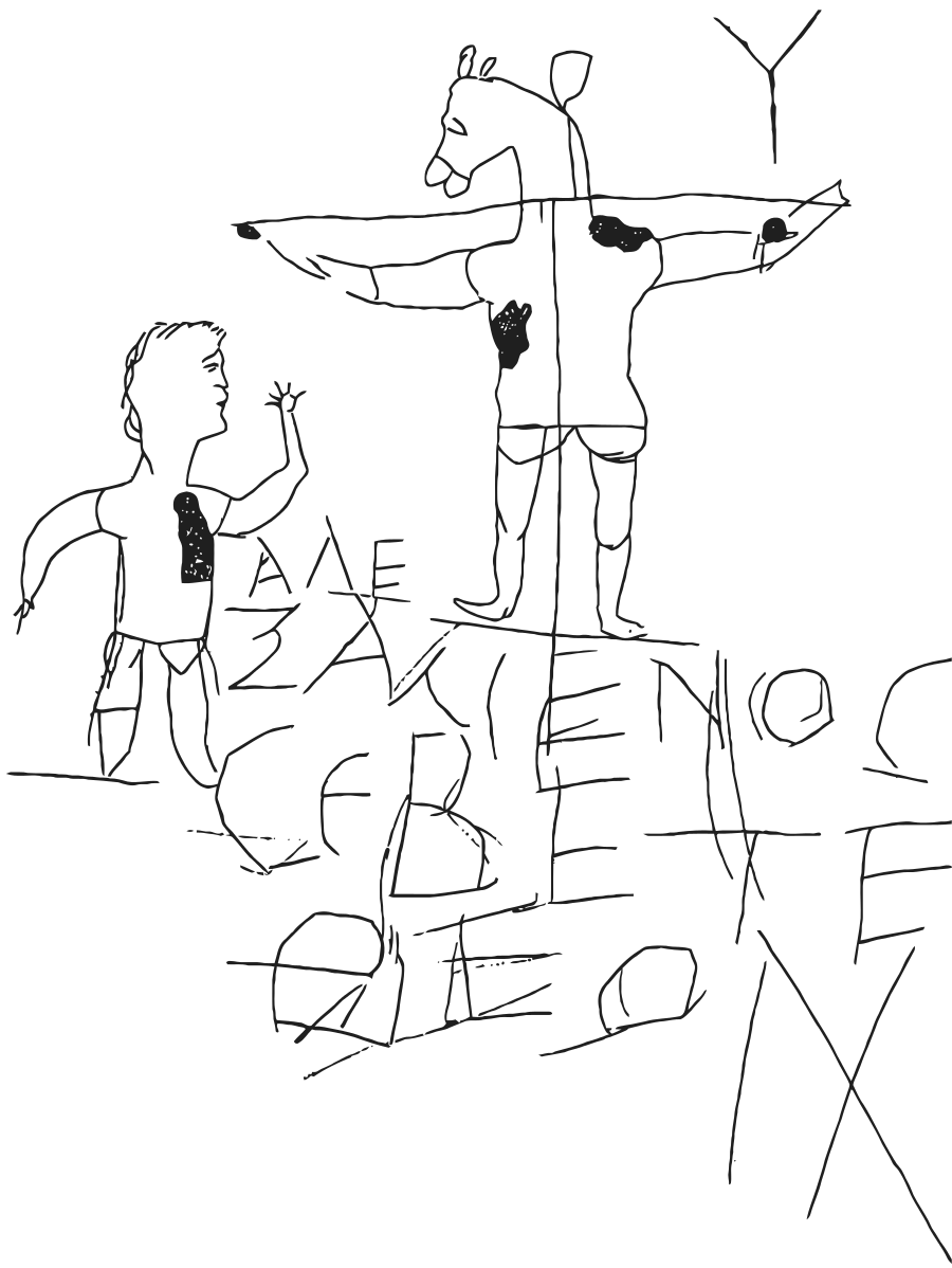 Samlerhuset grafitti av Jesus og tilbeder
