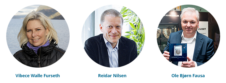 Bilde av administrererende direktør i Samlerhuset, Vibece Walle Furseth, og eierne av Samlerhuset, Reidar Nilsen og Ole Bjørn Fausa.
