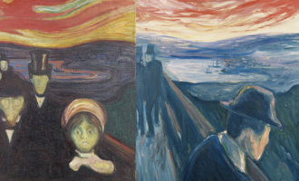 Edvard Munch brukte den blodrøde bakgrunnen i flere bilder på begynnelsen og midten av 1890-tallet