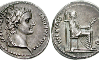 sommerquiz denarius med Tiberius og moren, Livia